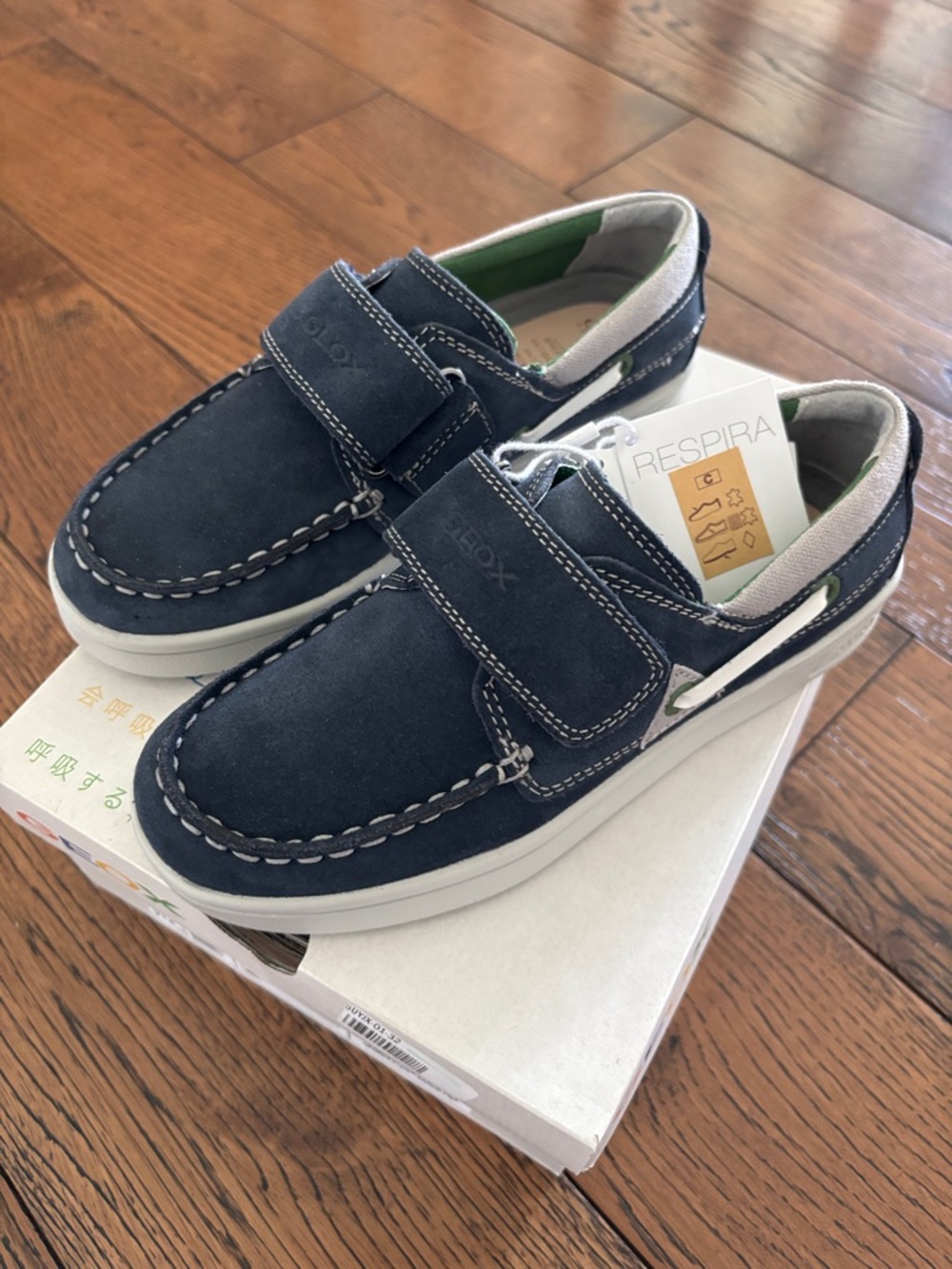 Geox Navy Suede Velcro Casual Boat Shoes